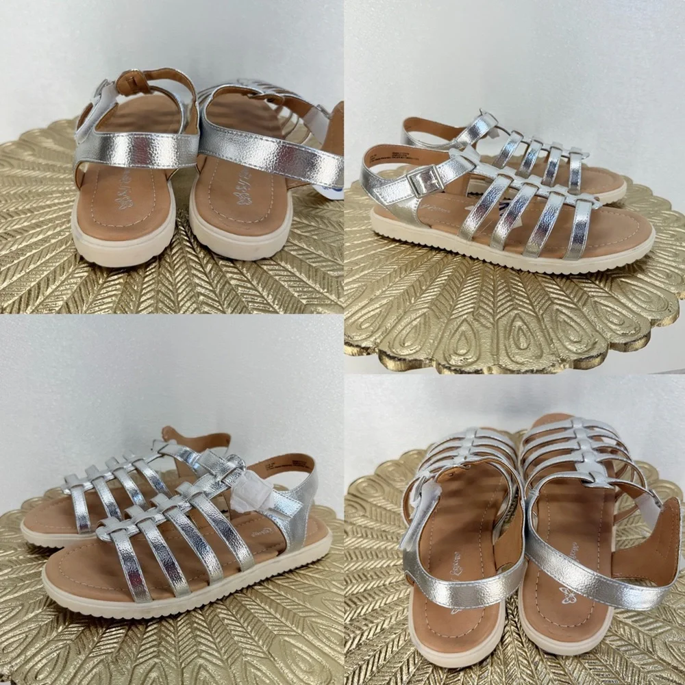 Self Esteem Silver Gladiator Sandals Girls Size 4 Ankle Strap NWT‎